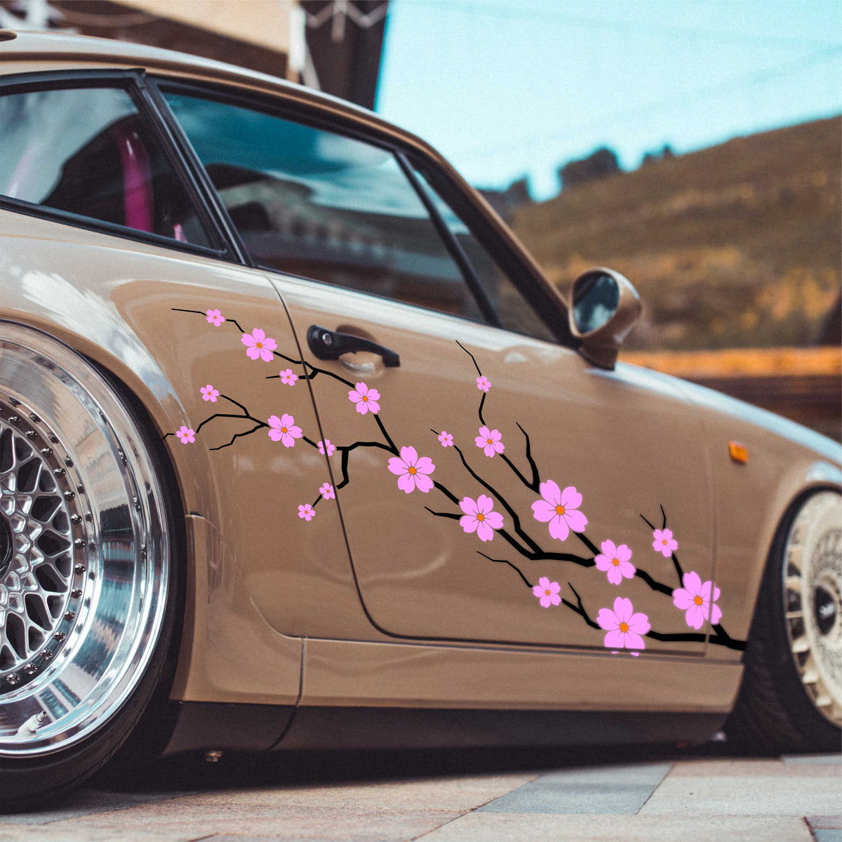 Sakura Cherry Blossom Vehicle Door Sticker | Durable Vinyl – Bad