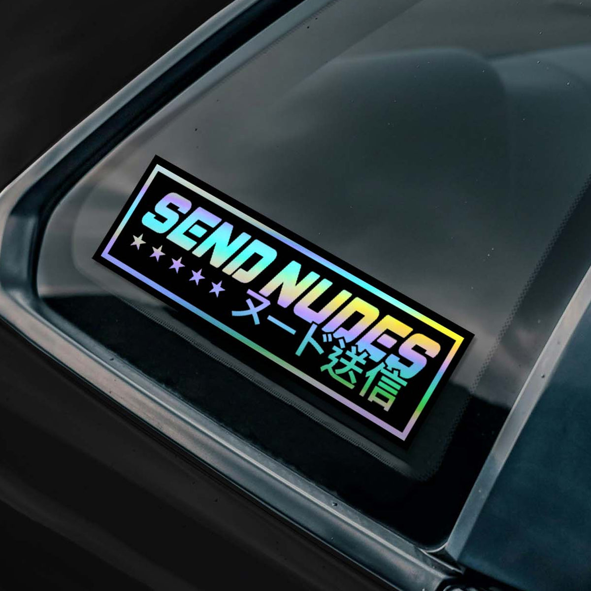 thumbnail image 2 of Funny 'Send Nudes' Vinyl Decal Sticker – Glossy Finish, Weatherproof, JDM/Euro Style, Choose Color 2 of 5