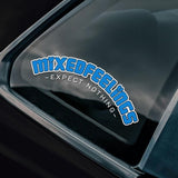 Arched 2-colour decal shown on a car window