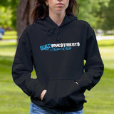 Person wearing a black hoodie with 'Bad Investments Auto Club' text in an outdoor setting