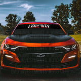 "Always Take The Long Way" windshield sticker design on front of Chevy Camaro car