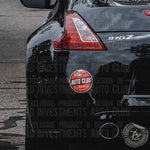 Classic car retro style sticker on Nissan 370Z car bumper by Bad Investments Auto