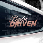 Babe Driven stacked letters sticker design on car window