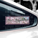 Bad Investments Auto pink cherry blossom flower slap sticker on car window