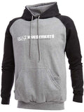 Grey and charcoal pullover hooded sweater with “Bad Investments Good Intentions” design