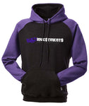 Charcoal and purple pullover hooded sweater with “Bad Investments Good Intentions” design