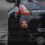 Bad Investments Auto old style circular sticker on car rear bumper of a Nissan 370Z by Bad Investments Auto