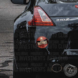 Bad Investments Auto old style circular sticker on car rear bumper of a Nissan 370Z by Bad Investments Auto