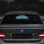 Bad Investments OG Auto Club Logo vinyl sticker on BMW car rear windshield