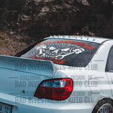 Bad Investments Auto Club large windshield sticker on car