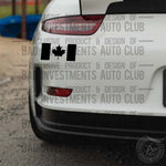 Canadian Flag stickers sold in a pair shown on car rear bumper