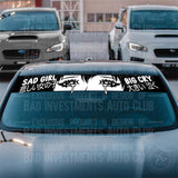 "Crying Anime Eyes Sad Girl Big Cry" windshield sticker design on front of car