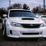 Solid colour sun strip windshield sticker on front of Subaru car