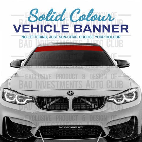 Solid colour sun strip windshield sticker on front of BMW car