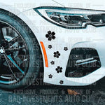 Collage of Sakura Cherry Blossom stickers in various sizes on car front quarter panel