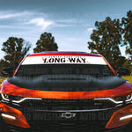 "Always Take The Long Way" windshield sticker design with flower petals on front of Camaro car