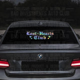 Lost x Hearts Club sticker on BMW car rear windshield by Bad Investments Auto