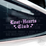 Lost x Hearts Club sticker on car window by Bad Investments Auto