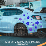 Collage of 13 cherry blossom sakura stickers on car rear quarter panel by Bad Investments Auto