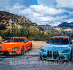 Rose branches and thorn windshield sticker design shown on a Subaru car and a BMW car