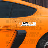 3 Colour "Sad Girl" in English and Japanese lettering with broken heart, moon, stars symbols sticker on car side door