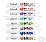 "Sad Girl Broken Heart with Moon and Stars" windshield sticker design in various colours