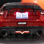 Sad Girl Slap sticker with English and Japanese lettering adhered to Scion car bumper by Bad Investments Auto