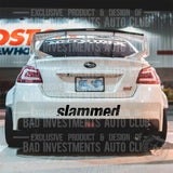 Slammed sticker design on Subaru car rear bumper