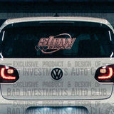 Slow & Proud Hearts cosmic style sticker on car window by Bad Investments Auto