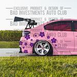 Collage of 13 cherry blossom sakura stickers on car rear quarter panel by Bad Investments Auto