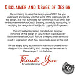 Disclaimer and usage of product design