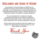 Disclaimer and usage of product designs of Bad Investments Auto